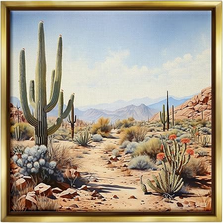 Stupell Industries Desert Cactus Path Framed Floater Canvas Wall Art by RB