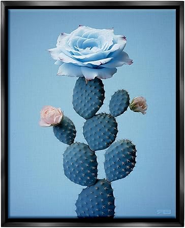 Stupell Industries Blue Rose & Cactus Framed Floater Canvas Wall Art by RB