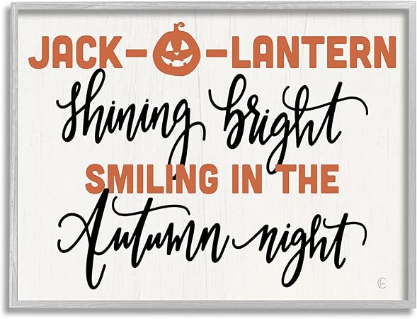 Stupell Industries Autumn Jack-o-Lantern Phrase Gray Framed Giclee Art Design by Fearfully Made Creations