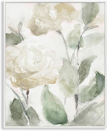 Stupell Industries Soft Edge Roses Blooming Charming Abstract Florals, Designed by Lanie Loreth White Framed Wall Art, 24x30, Green