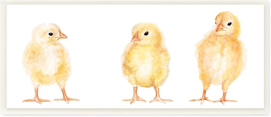 Stupell Industries Baby Chick Trio Watercolor Portrait Kids' Wild Animals Wall Plaque, 17 x 7, Yellow