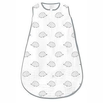 SwaddleDesigns Cotton Muslin zzZipMe Sleeping Sack, Wearable Blanket with 2-Way Zipper, Black Hedgehog, Medium, 6-12 Months