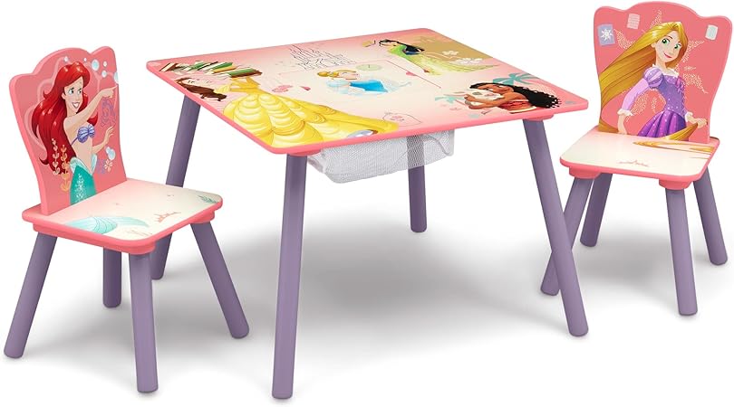 Delta Children Kids Table and Chair Set with Storage (2 Chairs Included) - Ideal for Arts & Crafts, Snack Time, Homeschooling, Homework & More, Disney Princess