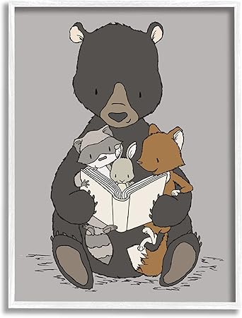 Stupell Industries Woodland Animals Family Bear Reading Book to Babies Framed Wall Art, Design By Sweet Melody Designs