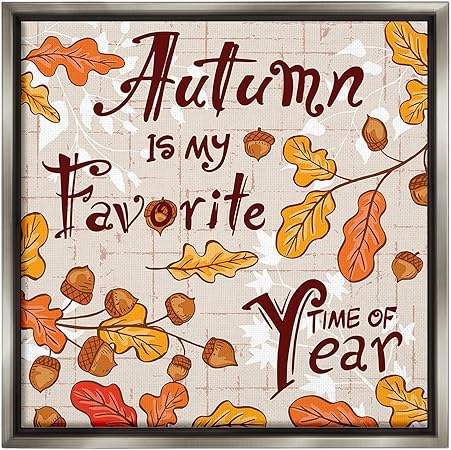 Stupell Industries Autumn Phrase with Leaves Framed Floater Canvas Wall Art by Diane Labombarbe