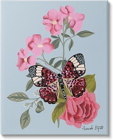 Stupell Industries Pink Floral Butterfly Canvas Wall Art by Hannah Byatt