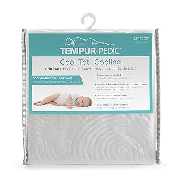 Tempur-Pedic Cool Tot Cooling Fitted Waterproof Baby Crib Mattress Protector, Crib Mattress Topper, Crib Mattress Pad, Toddler Bed Mattress Protector, Machine Washable/Dryer Friendly, 52” x 28”- White