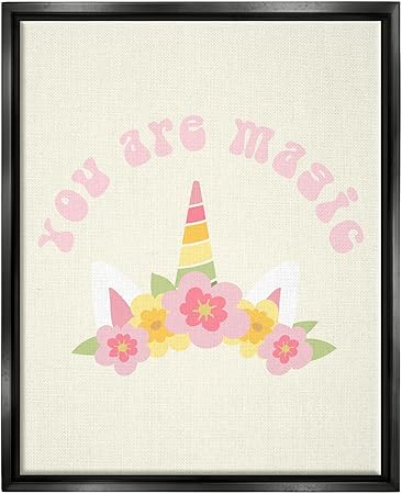 Stupell Industries Retro Magic Unicorn Phrase Framed Floater Canvas Wall Art by Lil' Rue