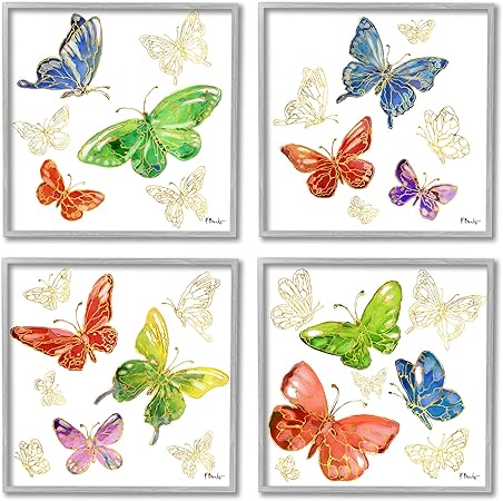 Stupell Industries Vivid Glam Butterflies 4 Piece Framed Giclee Art Set by Paul Brent