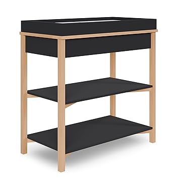 Dream On Me Owen Changing Table in Matte Black Vintage Oak, JPMA Certified, with Two Bottom Shelves for Storage