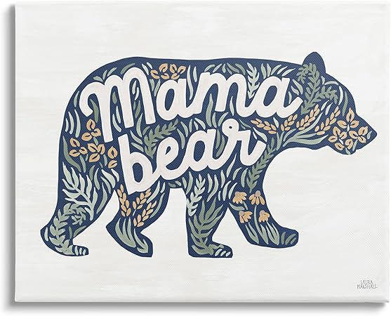 Stupell Industries Floral Mama Bear Phrase Canvas Wall Art Design by Laura Marshall