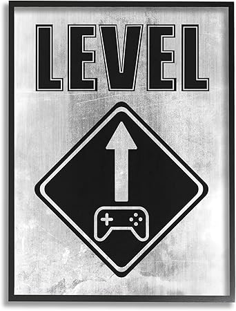 Stupell Industries Level Up Gaming Symbol Sign Framed Wall Art, Design by Marcus Prime