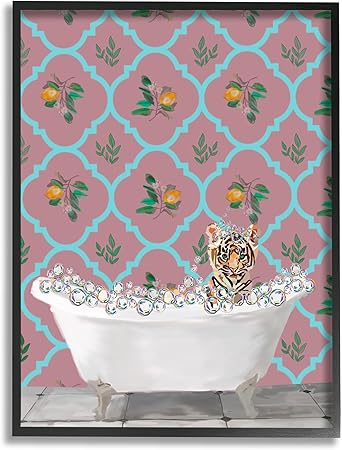 Stupell Industries Tiger Cub in Bath Black Framed Giclee Art Design by Amelia Noyes