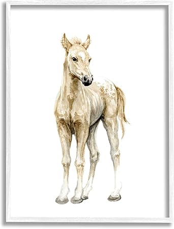 Stupell Industries Baby Horse Foal Watercolor Portrait Kids' Nursery Animal White Framed Wall Art, 16 x 20, Brown