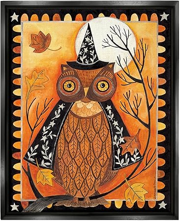 Stupell Industries Seasonal Autumn Owl Moonlit Night Floating Framed Wall Art, Design by Bernadette Deming