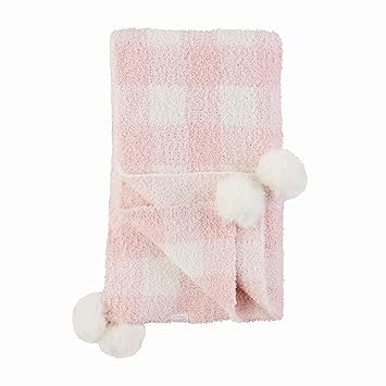 Mud Pie Children's Nursery Chenille Blanket, Pink Gingham, 34