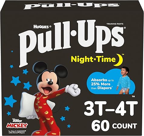 Pull-Ups Boys' Night-Time Potty Training Pants, Size 3T-4T Overnight Training Underwear (32-40 lbs), 60 Ct