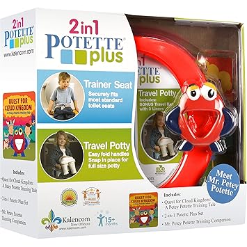 Kalencom 2-in-1 Potette Plus Potty Training Kit with Mr. Petey Toy and Book Bundle, Red