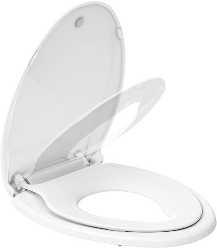 Elongated Toilet Seat with Built in Potty Training Seat, Potty Training Toilet Seat for Toddlers, Magnetic Kids Seat and Cover, Slow Close and Never Loosen, Fits both Adult and Child, White, 19