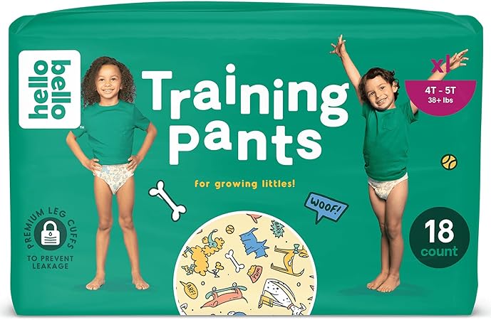 Hello Bello Premium Training Pants Size 4T-5T I 18 Count of Disposable, Gender Neutral, Eco-Friendly, and Potty Underwear with Snug Comfort Fit Li'l Barkers