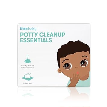 Frida Baby Potty Cleanup Essentials, Leak-Proof Potty Liners and Disposable Floor Pads for Potty Training, 15 Potty Liners + 10 Mess Mats