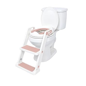 Nuby Step Ladder Toddler Potty Seat for Toilet - All-in-One Kids Potty Training Toilet Seat with Ladder for Toddlers 18+ Months - Pink