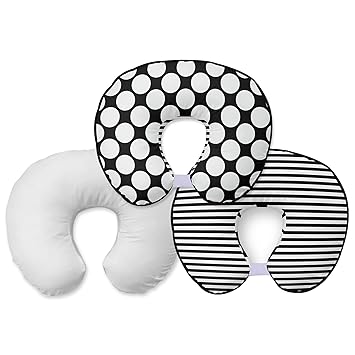 Bacati - Dots/pin Stripes Black/White Nursing Pillow with POLYFILLED Insert Ultra-Soft 100% Cotton Fabric in a Fashionable Two-Sided Design