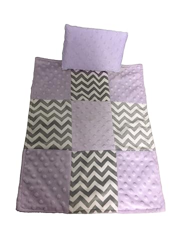 Baby Doll Cuddly Minky Chevron Patch Doll Blanket and Pillow Set, Lavender