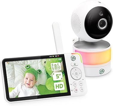 LeapFrog LF915HD Baby Monitor, 5” 720p Screen, 360° Pan & Tilt with 8X Zoom Camera, Color Night Vision, Night Light, Two-Way Intercom, Secure Transmission No WiFi