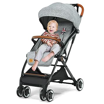 HOMGX Lightweight Umbrella Stroller, Easy Fold Baby Stroller with 5-Point Safety Harness, Adjustable Backrest & Quick Lock System, Compact Travel Stroller for Airplane, Grey