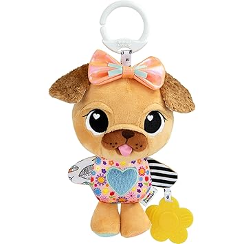 LAMAZE Lovey The Pug Clip On Toy - Baby Sensory Toys for Stroller or Car - Developmental Stroller and Car Seat Toys - Includes Clip for On-The-Go Stroller or Car Seat Play - Ages 0 Months and Up