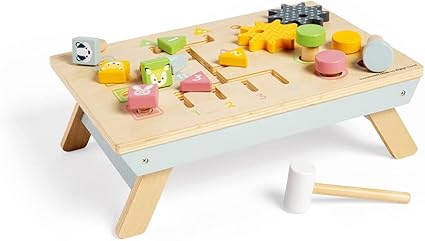 Bigjigs Toys FSC® Certified Tabletop Activity Bench - Sustainable Wooden Activity Table for 1 Year Olds, 4 Activities for Fine Motor Skills, Quality Early Development & Activity Toys