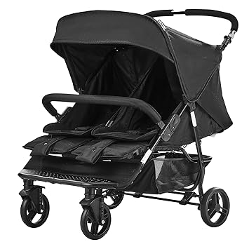 VEVOR Double Stroller, Side x Side, Foldable Lightweight Twin Stroller with Tandem Seating, Adjustable Footrest/Rotating Handle, Wrap-Around Safety Harness,Storage Basket,for Newborn & Toddler (Black)