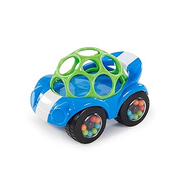 Bright Starts Oball Easy Grasp Rattle & Roll Toy Sports Car BPA-Free Infant Crawling Toy, 1 Pack, Age 3 Months and up, Blue/Green