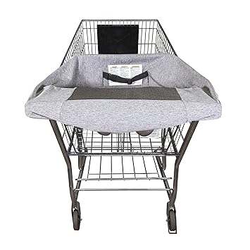 Boppy Compact Shopping Cart Cover, Antibacterial Treated, Gray Heathered with Storage Pouch, Easy-on Stretch Fabric for Single and Wide Shopping Carts, Highchairs and Playground Swings, 6-48 Months