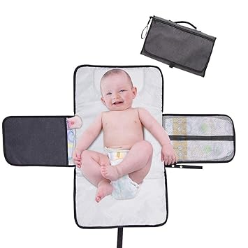 Portable Diaper Changing Pad, Upgrade Waterproof Foldable Changing Mat with Head Cushion and Pockets Baby Infants Changing Station for Travel and Outside by Homegician