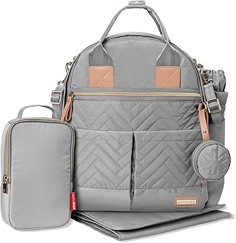 Skip Hop Diaper Bag Backpack: Suite 6-in-1 Diaper Backpack Set, Multi-Function Baby Travel Bag with Changing Pad, Stroller Straps, Bottle Bag and Pacifier Pocket, Dove Grey