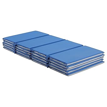 ECR4Kids Everyday Folding Rest Mat, 4-Section, 1in, Sleeping Pad, Blue/Grey, 5-Pack