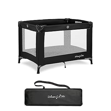 Dream On Me Nest Portable Playard in Black with Carrybag an Shoulder Strap, Lightweight, Packable and Easy Setup Baby Playard, Breathable Mesh Sides and Soft Fabric - Comes with a Removable Padded Mat