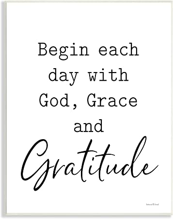 Stupell Industries Begin Each Day with God Grace Gratitude Phrase, Designed by Lettered and Lined Wall Plaque, 10 x 15, Off- White