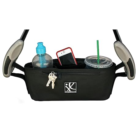 J.L. Childress Cargo 'N Drinks Parent Tray - Universal Stroller Organizer - Stroller Accessory with Insulated Cup Holders and Cell Phone Pocket - For Umbrella Strollers, Doona, Graco and more - Black