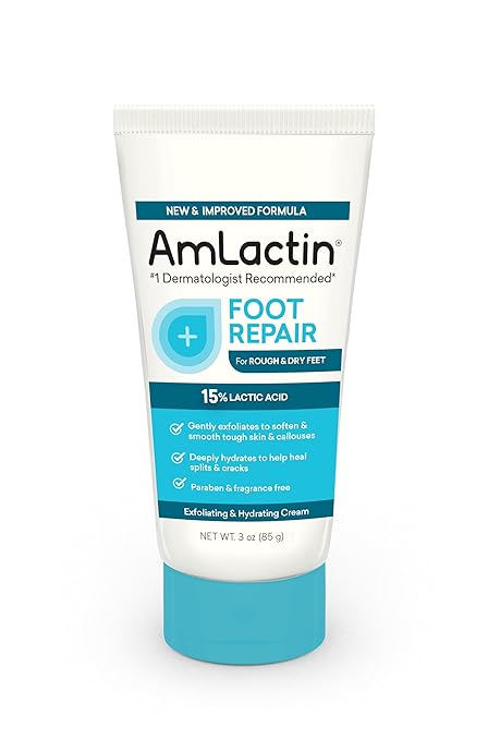 AmLactin Foot Repair Cream, 3 oz (Pack of 1) | for Dry Cracked Heels, Exfoliator, Moisturizer for Dry Skin, Foot Care | 15% Lactic Acid | Packaging May Vary